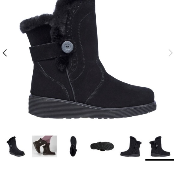 Skechers Size 5 Keepsakes Wedge-cozi Peak Black Suede Boots